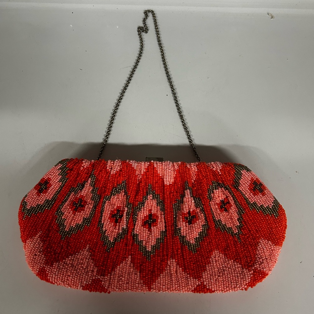 Anthropologie  Red Floral Evening Clutch with Chain Strap - Picture 2 of 3